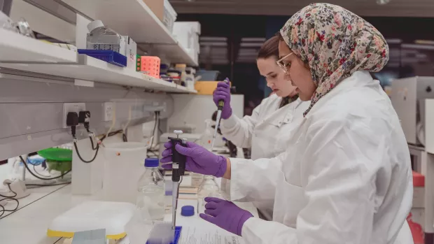 Two researchers at work in a lab