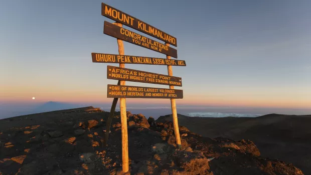 Photo of a signpost on Mount Kilimanjaro