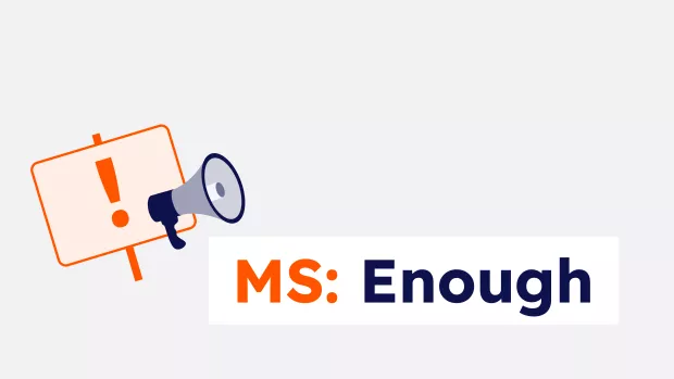 Megaphone and information sign with MS: Enough logo