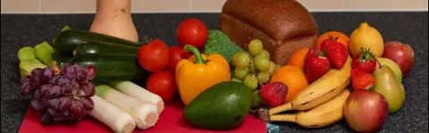 Photo shows a colourful array of fruit and vegetables