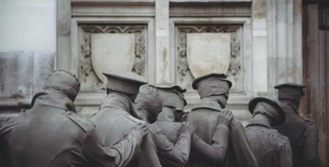 Detail of bronze soldiers sculpture
