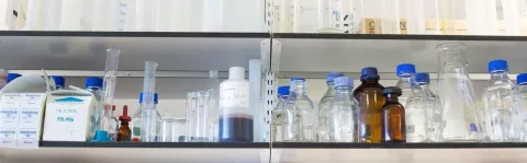 Photo: Lab equipment on a shelf