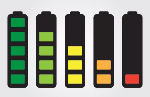 A graphic showing fully charged and lesser charged batteries