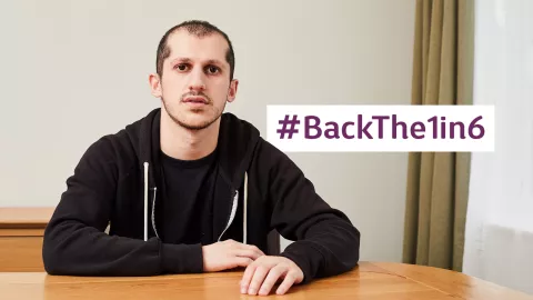 Photo of Ayad who has MS. Text reads: #BackThe1in6