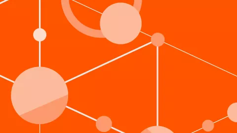Circular icons in a network on an orange background