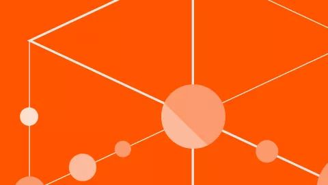 Circular icons in a network on an orange background
