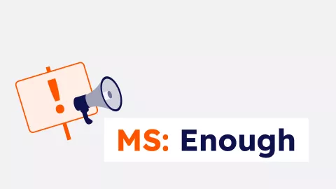 Megaphone and information sign with MS: Enough logo