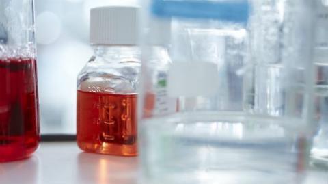 Photo of glass bottles in a lab