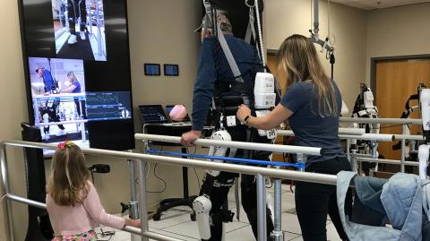 Person exercising using an exoskeleton